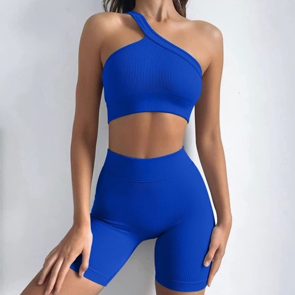 Blue Ribbed 2 Piece Workout Set - Picture 2 of 8